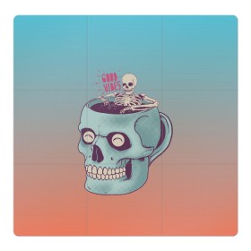 Магнитный плакат 3Х3 с принтом Good Viber в Тюмени, Полимерный материал с магнитным слоем | 9 деталей размером 9*9 см | good vibes | horror | кофе | кружка | напиток | психоделика | пятница 13 | скелет | ужасы | хэллоуин | череп