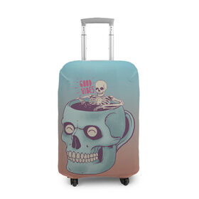 Чехол для чемодана 3D с принтом Good Viber в Тюмени, 86% полиэфир, 14% спандекс | двустороннее нанесение принта, прорези для ручек и колес | good vibes | horror | кофе | кружка | напиток | психоделика | пятница 13 | скелет | ужасы | хэллоуин | череп