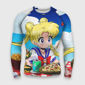 Мужской рашгард 3D с принтом Пицца Мун в Тюмени,  |  | anime | food | japan | manga | pizza | sailor moon | аниме | девочка | девушка | еда | лунная призма | манга | пицца | сейлор мун | сэйлор мун | япония