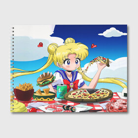 Альбом для рисования с принтом Пицца Мун в Тюмени, 100% бумага
 | матовая бумага, плотность 200 мг. | Тематика изображения на принте: anime | food | japan | manga | pizza | sailor moon | аниме | девочка | девушка | еда | лунная призма | манга | пицца | сейлор мун | сэйлор мун | япония