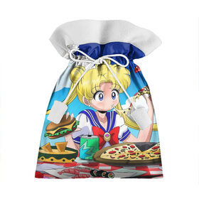 Подарочный 3D мешок с принтом Пицца Мун в Тюмени, 100% полиэстер | Размер: 29*39 см | Тематика изображения на принте: anime | food | japan | manga | pizza | sailor moon | аниме | девочка | девушка | еда | лунная призма | манга | пицца | сейлор мун | сэйлор мун | япония