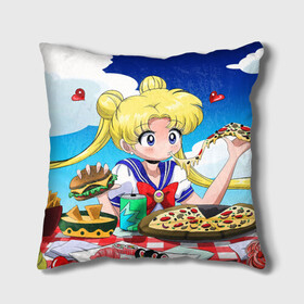 Подушка 3D с принтом Пицца Мун в Тюмени, наволочка – 100% полиэстер, наполнитель – холлофайбер (легкий наполнитель, не вызывает аллергию). | состоит из подушки и наволочки. Наволочка на молнии, легко снимается для стирки | Тематика изображения на принте: anime | food | japan | manga | pizza | sailor moon | аниме | девочка | девушка | еда | лунная призма | манга | пицца | сейлор мун | сэйлор мун | япония