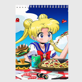Скетчбук с принтом Пицца Мун в Тюмени, 100% бумага
 | 48 листов, плотность листов — 100 г/м2, плотность картонной обложки — 250 г/м2. Листы скреплены сверху удобной пружинной спиралью | Тематика изображения на принте: anime | food | japan | manga | pizza | sailor moon | аниме | девочка | девушка | еда | лунная призма | манга | пицца | сейлор мун | сэйлор мун | япония