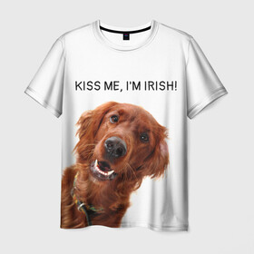 Мужская футболка 3D с принтом Ирландский сеттер в Тюмени, 100% полиэфир | прямой крой, круглый вырез горловины, длина до линии бедер | Тематика изображения на принте: irish | kiss me | kiss me im irish | ирландец | ирландия | ирландский | ирландский сеттер | красный сеттер | поцелуй меня я ирландец | рыжий сеттер | сеттер