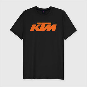 Мужская футболка хлопок Slim с принтом кТм Лого в Тюмени, 92% хлопок, 8% лайкра | приталенный силуэт, круглый вырез ворота, длина до линии бедра, короткий рукав | enduro | ktm | moto | motocycle | sportmotorcycle | ктм | мото | мотоспорт