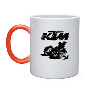 Кружка хамелеон с принтом KTM в Тюмени, керамика | меняет цвет при нагревании, емкость 330 мл | enduro | ktm | moto | motocycle | sportmotorcycle | ктм | мото | мотоспорт