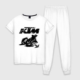 Женская пижама хлопок с принтом KTM в Тюмени, 100% хлопок | брюки и футболка прямого кроя, без карманов, на брюках мягкая резинка на поясе и по низу штанин | enduro | ktm | moto | motocycle | sportmotorcycle | ктм | мото | мотоспорт