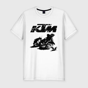 Мужская футболка хлопок Slim с принтом KTM в Тюмени, 92% хлопок, 8% лайкра | приталенный силуэт, круглый вырез ворота, длина до линии бедра, короткий рукав | enduro | ktm | moto | motocycle | sportmotorcycle | ктм | мото | мотоспорт