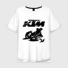 Мужская футболка хлопок Oversize с принтом KTM в Тюмени, 100% хлопок | свободный крой, круглый ворот, “спинка” длиннее передней части | Тематика изображения на принте: enduro | ktm | moto | motocycle | sportmotorcycle | ктм | мото | мотоспорт