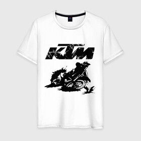 Мужская футболка хлопок с принтом KTM в Тюмени, 100% хлопок | прямой крой, круглый вырез горловины, длина до линии бедер, слегка спущенное плечо. | enduro | ktm | moto | motocycle | sportmotorcycle | ктм | мото | мотоспорт