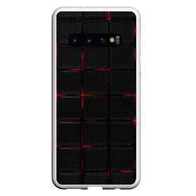 Чехол для Samsung Galaxy S10 с принтом 3D Плиты Red & Black в Тюмени, Силикон | Область печати: задняя сторона чехла, без боковых панелей | Тематика изображения на принте: 3d | 3д | 3д полосы | led | led подсветка | красночерный | красный | полосы | свет | свечение | текстуры | черно красный | черный