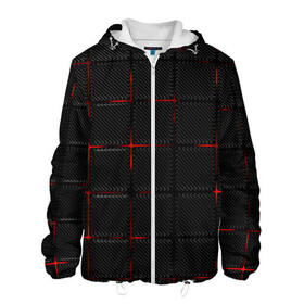 Мужская куртка 3D с принтом 3D Плиты Red & Black в Тюмени, ткань верха — 100% полиэстер, подклад — флис | прямой крой, подол и капюшон оформлены резинкой с фиксаторами, два кармана без застежек по бокам, один большой потайной карман на груди. Карман на груди застегивается на липучку | 3d | 3д | 3д полосы | led | led подсветка | красночерный | красный | полосы | свет | свечение | текстуры | черно красный | черный