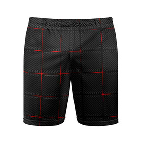 Мужские шорты спортивные с принтом 3D Плиты Red & Black в Тюмени,  |  | 3d | 3д | 3д полосы | led | led подсветка | красночерный | красный | полосы | свет | свечение | текстуры | черно красный | черный