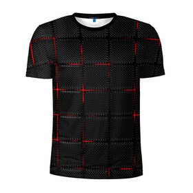 Мужская футболка 3D спортивная с принтом 3D Плиты Red & Black в Тюмени, 100% полиэстер с улучшенными характеристиками | приталенный силуэт, круглая горловина, широкие плечи, сужается к линии бедра | 3d | 3д | 3д полосы | led | led подсветка | красночерный | красный | полосы | свет | свечение | текстуры | черно красный | черный