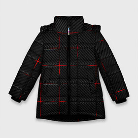 Зимняя куртка для девочек 3D с принтом 3D Плиты Red & Black в Тюмени, ткань верха — 100% полиэстер; подклад — 100% полиэстер, утеплитель — 100% полиэстер. | длина ниже бедра, удлиненная спинка, воротник стойка и отстегивающийся капюшон. Есть боковые карманы с листочкой на кнопках, утяжки по низу изделия и внутренний карман на молнии. 

Предусмотрены светоотражающий принт на спинке, радужный светоотражающий элемент на пуллере молнии и на резинке для утяжки. | 3d | 3д | 3д полосы | led | led подсветка | красночерный | красный | полосы | свет | свечение | текстуры | черно красный | черный