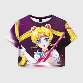 Женская футболка Crop-top 3D с принтом Sailor Moon в Тюмени, 100% полиэстер | круглая горловина, длина футболки до линии талии, рукава с отворотами | anime | japan | manga | sailor moon | аниме | девочка | девушка | луна | лунная призма | манга | сейлор мун | сэйлор мун | япония