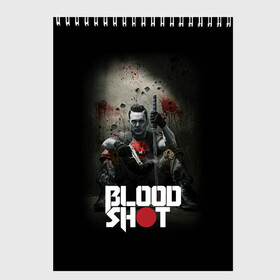 Скетчбук с принтом BloodShot в Тюмени, 100% бумага
 | 48 листов, плотность листов — 100 г/м2, плотность картонной обложки — 250 г/м2. Листы скреплены сверху удобной пружинной спиралью | Тематика изображения на принте: bloodshot | valiant | vin diesel | бладшот | вин дизель | кино | фильм | фильм 2020