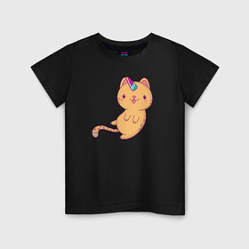 Детская футболка хлопок с принтом Котик - Единорожик в Тюмени, 100% хлопок | круглый вырез горловины, полуприлегающий силуэт, длина до линии бедер | cat | happy | unicorn | единорог | единорожка | киса | кот | котенок | котэ | котя | кошак | кошка | милый | рыжий | хороший