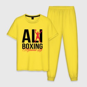 Мужская пижама хлопок с принтом Muhammad Ali в Тюмени, 100% хлопок | брюки и футболка прямого кроя, без карманов, на брюках мягкая резинка на поясе и по низу штанин
 | Тематика изображения на принте: ali | boxer | boxing | muhammad | али | бокс | боксер | мухаммед