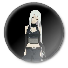 Значок с принтом Ninja Girl в Тюмени,  металл | круглая форма, металлическая застежка в виде булавки | аниме | девушка | длинные волосы | кунаи | милая девушка | ниндзя | черная одежда