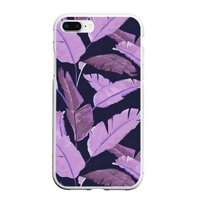 Чехол для iPhone 7Plus/8 Plus матовый с принтом Tropical leaves 4 purple в Тюмени, Силикон | Область печати: задняя сторона чехла, без боковых панелей | leaves | palms. тропические | tropical | листья | пальмы