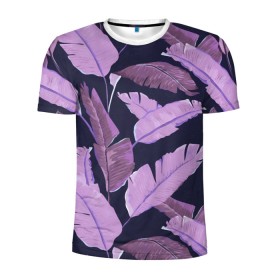 Мужская футболка 3D спортивная с принтом Tropical leaves 4 purple в Тюмени, 100% полиэстер с улучшенными характеристиками | приталенный силуэт, круглая горловина, широкие плечи, сужается к линии бедра | leaves | palms. тропические | tropical | листья | пальмы