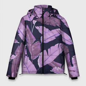 Мужская зимняя куртка 3D с принтом Tropical leaves 4 purple в Тюмени, верх — 100% полиэстер; подкладка — 100% полиэстер; утеплитель — 100% полиэстер | длина ниже бедра, свободный силуэт Оверсайз. Есть воротник-стойка, отстегивающийся капюшон и ветрозащитная планка. 

Боковые карманы с листочкой на кнопках и внутренний карман на молнии. | leaves | palms. тропические | tropical | листья | пальмы
