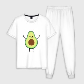 Мужская пижама хлопок с принтом Милый авокадо в Тюмени, 100% хлопок | брюки и футболка прямого кроя, без карманов, на брюках мягкая резинка на поясе и по низу штанин
 | avocado | авокадо | еда | милый авокадо | прикольная картинка | фрукт