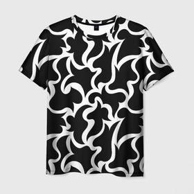 Мужская футболка 3D с принтом Чёрно-белая мозаика в Тюмени, 100% полиэфир | прямой крой, круглый вырез горловины, длина до линии бедер | абстракция | белый | бесшовный | декоративный | дублировать | мозаика | орнамент | пазл | повторять | пятна | узор | чёрный