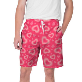 Мужские шорты 3D с принтом Сердечки в Тюмени,  полиэстер 100% | прямой крой, два кармана без застежек по бокам. Мягкая трикотажная резинка на поясе, внутри которой широкие завязки. Длина чуть выше колен | любовь | розовый | романтика | сердечко | сердце
