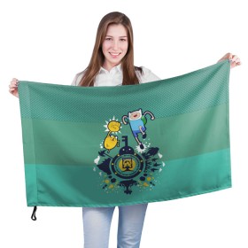 Флаг 3D с принтом Финн и Джейк в Тюмени, 100% полиэстер | плотность ткани — 95 г/м2, размер — 67 х 109 см. Принт наносится с одной стороны | vdpartat | время приключений | финн и джейк