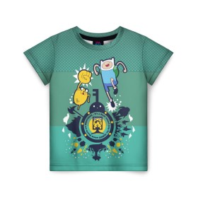 Детская футболка 3D с принтом Финн и Джейк в Тюмени, 100% гипоаллергенный полиэфир | прямой крой, круглый вырез горловины, длина до линии бедер, чуть спущенное плечо, ткань немного тянется | vdpartat | время приключений | финн и джейк