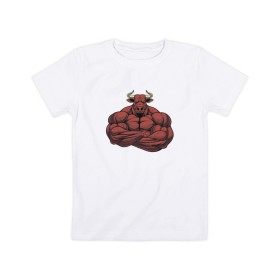 Детская футболка хлопок с принтом Красный Бык в Тюмени, 100% хлопок | круглый вырез горловины, полуприлегающий силуэт, длина до линии бедер | Тематика изображения на принте: 