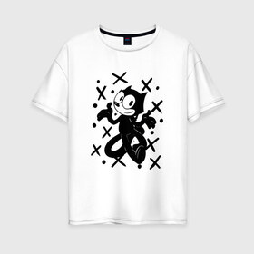 Женская футболка хлопок Oversize с принтом Felix The Cat в Тюмени, 100% хлопок | свободный крой, круглый ворот, спущенный рукав, длина до линии бедер
 | cat | felix | the | детские | женские | и | кот | кота | кошка | мужские | принт | с котами | с котом | с кошкой | с принтом | супер | супер кот | феликс | черная | черного кота | черной | черный