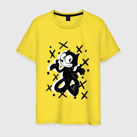 Мужская футболка хлопок с принтом Felix The Cat в Тюмени, 100% хлопок | прямой крой, круглый вырез горловины, длина до линии бедер, слегка спущенное плечо. | cat | felix | the | детские | женские | и | кот | кота | кошка | мужские | принт | с котами | с котом | с кошкой | с принтом | супер | супер кот | феликс | черная | черного кота | черной | черный