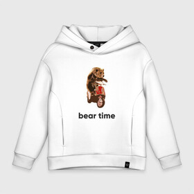 Детское худи Oversize хлопок с принтом Bear time в Тюмени, френч-терри — 70% хлопок, 30% полиэстер. Мягкий теплый начес внутри —100% хлопок | боковые карманы, эластичные манжеты и нижняя кромка, капюшон на магнитной кнопке | bear | bear time | bike | moto | motorbike | motorcycle | scooter | медведь | миша | мишка | мопед | мото | мотоцикл