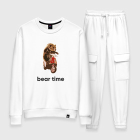 Женский костюм хлопок с принтом Bear time в Тюмени, 100% хлопок | на свитшоте круглая горловина, мягкая резинка по низу. Брюки заужены к низу, на них два вида карманов: два 