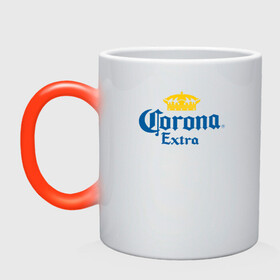 Кружка хамелеон с принтом Corona Extra Коронавирус в Тюмени, керамика | меняет цвет при нагревании, емкость 330 мл | beer | corona | corona virus | coronavirus | virus | вирус | корона | коронавирус