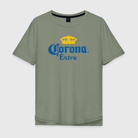 Мужская футболка хлопок Oversize с принтом Corona Extra Коронавирус в Тюмени, 100% хлопок | свободный крой, круглый ворот, “спинка” длиннее передней части | beer | corona | corona virus | coronavirus | virus | вирус | корона | коронавирус