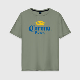 Женская футболка хлопок Oversize с принтом Corona Extra Коронавирус в Тюмени, 100% хлопок | свободный крой, круглый ворот, спущенный рукав, длина до линии бедер
 | beer | corona | corona virus | coronavirus | virus | вирус | корона | коронавирус