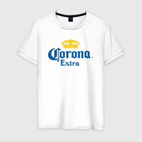 Мужская футболка хлопок с принтом Corona Extra Коронавирус в Тюмени, 100% хлопок | прямой крой, круглый вырез горловины, длина до линии бедер, слегка спущенное плечо. | beer | corona | corona virus | coronavirus | virus | вирус | корона | коронавирус