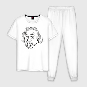 Мужская пижама хлопок с принтом Альберт Эйнштейн в Тюмени, 100% хлопок | брюки и футболка прямого кроя, без карманов, на брюках мягкая резинка на поясе и по низу штанин
 | доктор философии | мем | теоретик | ученый | физик