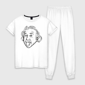 Женская пижама хлопок с принтом Альберт Эйнштейн в Тюмени, 100% хлопок | брюки и футболка прямого кроя, без карманов, на брюках мягкая резинка на поясе и по низу штанин | доктор философии | мем | теоретик | ученый | физик