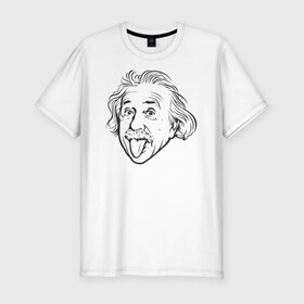 Мужская футболка хлопок Slim с принтом Альберт Эйнштейн в Тюмени, 92% хлопок, 8% лайкра | приталенный силуэт, круглый вырез ворота, длина до линии бедра, короткий рукав | доктор философии | мем | теоретик | ученый | физик