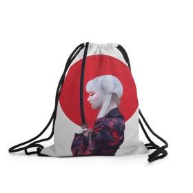 Рюкзак-мешок 3D с принтом Самурай в Тюмени, 100% полиэстер | плотность ткани — 200 г/м2, размер — 35 х 45 см; лямки — толстые шнурки, застежка на шнуровке, без карманов и подкладки | воин | рисунок | сакура | самурай. девушка