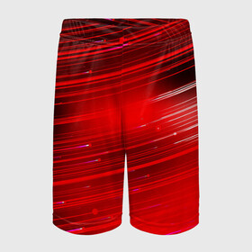 Детские спортивные шорты 3D с принтом Красный свет в Тюмени,  100% полиэстер
 | пояс оформлен широкой мягкой резинкой, ткань тянется
 | красночерный | красный | полосы | свет | свечение | текстуры | черно красный | черный