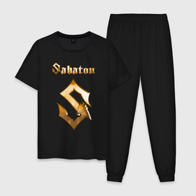 Мужская пижама хлопок с принтом SABATON в Тюмени, 100% хлопок | брюки и футболка прямого кроя, без карманов, на брюках мягкая резинка на поясе и по низу штанин
 | sabaton | даниель муллбак | йоаким броден | крис рёланд | оскар монтелиус | пэр сундстрём | рикард сунден | сабатон | тоббе энглунд | томми юханссон | ханнес ван дал