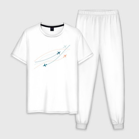 Мужская пижама хлопок с принтом Flight track в Тюмени, 100% хлопок | брюки и футболка прямого кроя, без карманов, на брюках мягкая резинка на поясе и по низу штанин
 | авиация | пилот | самолет | стюардесса