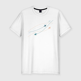 Мужская футболка премиум с принтом Flight track в Тюмени, 92% хлопок, 8% лайкра | приталенный силуэт, круглый вырез ворота, длина до линии бедра, короткий рукав | Тематика изображения на принте: авиация | пилот | самолет | стюардесса