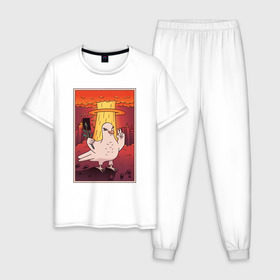 Мужская пижама хлопок с принтом Голубь на фоне Атомного Взрыва в Тюмени, 100% хлопок | брюки и футболка прямого кроя, без карманов, на брюках мягкая резинка на поясе и по низу штанин
 | 
